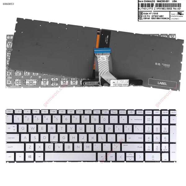 ​HP laptop 15-EG 15-EH SILVER （Without FRAME With Backlit） US HPM19N8 P/N 6037B0214801 Laptop Keyboard (Original)