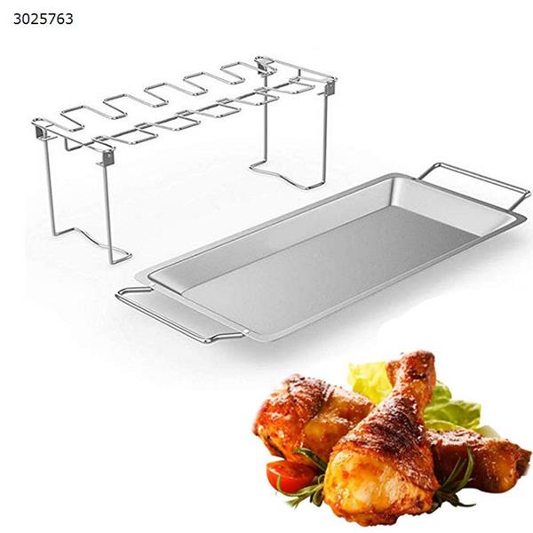 Chicken Leg Wing Rack 14 Slots Stainless Steel Metal Roaster Stand with Drip Tray for Smoker Grill or Oven, Dishwasher Safe, Non-Stick, Great for BBQ, Picnic Iron art 11333
