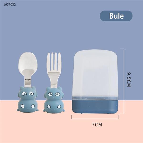 316 stainless steel children's fork spoon set baby learn to eat short handle stainless steel fork spoon combination(Blue) Other YC-2021031901