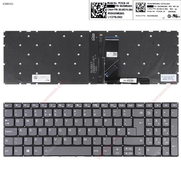 Lenovo IdeaPad 330-15IKB GRAY win8(Backlit Without FRAME)  UK PC5CB-UK P/N SN20M62955 SG-90210-2BA Laptop Keyboard (OEM-B)
