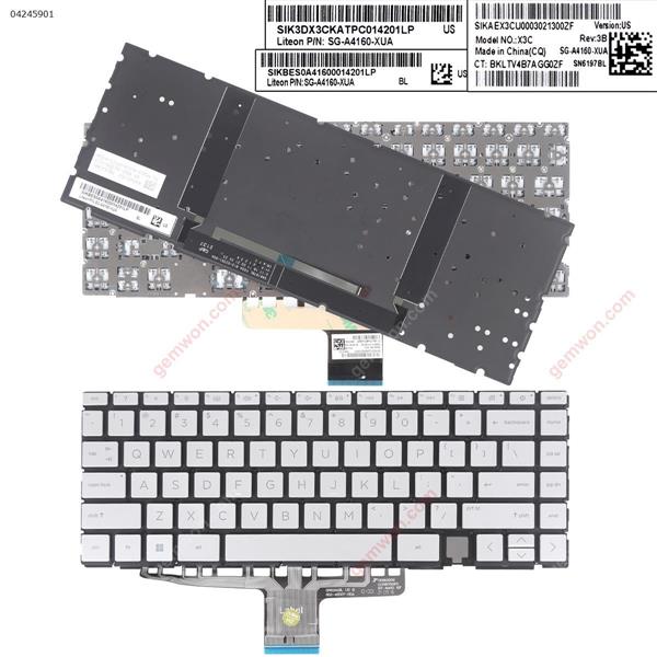 HP Spectre x360 14-EA0023DX 14-EA0047NR 14-EA1023DX SILVER（Backlit,win8) US N/A Laptop Keyboard ()