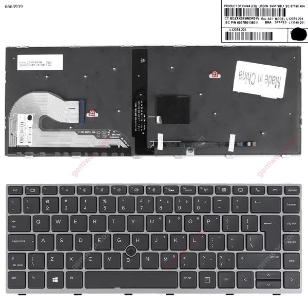 HP EliteBook 840 G5 846 G5 840 G6 GRAY FRAME BLACK （Backlit ，With Point Stick,Win8）OEM UI N/A Laptop Keyboard (OEM-A)