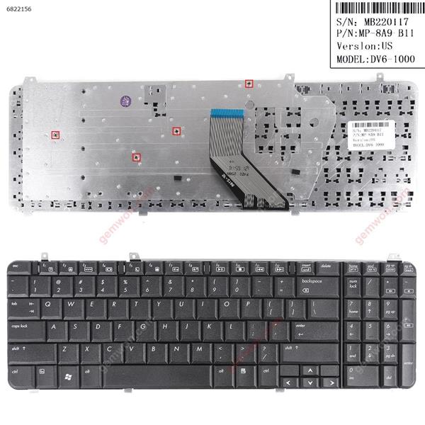 HP DV6-1000 DV6-2000 BLACK （Big Enter ,  win8 ） US N/A Laptop Keyboard (A+)