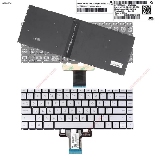 HP 14-DA 14-CM 14-CE SILVER（Backlit,Without FRAME） UK L15909-031 490.0E807.B60U Laptop Keyboard (Original)