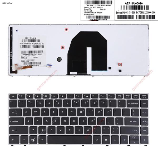 HP Probook 5330 5330M SILVER FRAME BLACK Backlit US 653171-001 Laptop Keyboard (OEM-B)