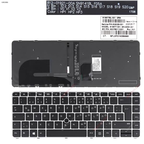 HP EliteBook 745 g3 840 g3 848 g3 SILVER FRAME BLACK(Backlit,With Point,Win8) GR N/A Laptop Keyboard (OEM-A)