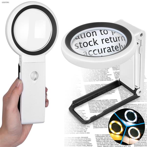 White AIXPI Magnifying Glass with Light and Stand, Foldable Handheld Magnifying Glass 18 LED Illuminated Lighted Magnifier for Macular Degeneration, Seniors Reading, Close Work, Coins, Jewelry L106-WBlack 30X40X  L106-WBlack