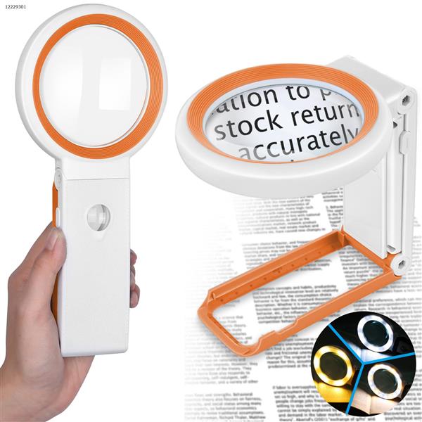 White AIXPI Magnifying Glass with Light and Stand, Foldable Handheld Magnifying Glass 18 LED Illuminated Lighted Magnifier for Macular Degeneration, Seniors Reading, Close Work, Coins, Jewelry L106-WO 30X40X  L106-WO
