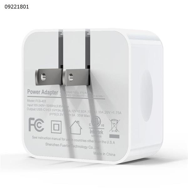 White 35W charger European standard CE certification applies to Apple Huawei mobile phone PD fast charging European standard dual C plug Charger & Data Cable FEB-403P 35W EU