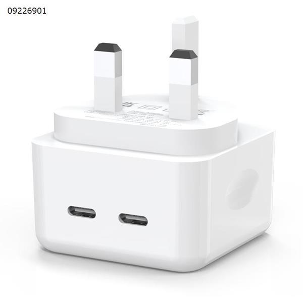 White Suitable for iPhone 14 Apple Charger PD35W/35W British Standard Charging Head PD Fast Charging Head Dual USB-C Interface Charger & Data Cable FEB-403 35W UK