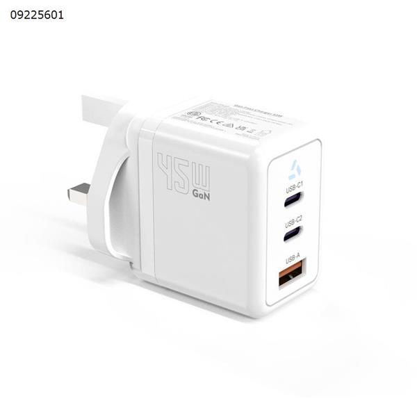White 45W PD British standard mobile phone multi-port charger UKCA certified super fast charging head USB-A+USB-C GAN gallium nitride adapter suitable for Apple, Samsung, Xiaomi and other mobile phones Charger & Data Cable 409 UK