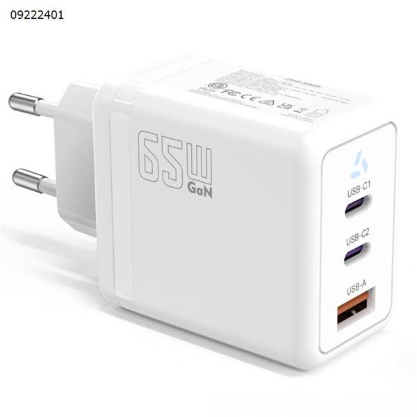 White GaN65W Gallium Nitride Charging Head European Certified PD Fast Mobile Charger Laptop Fast Charging Plug Charger & Data Cable FEB-401 65W EU
