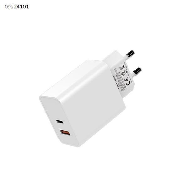 White PD30W Gallium Nitride Charger CE Certified European Standard 30W Suitable for Apple 15 Phone Tablet Charging Plug Charger & Data Cable FEB-393G A+C PD30W EU