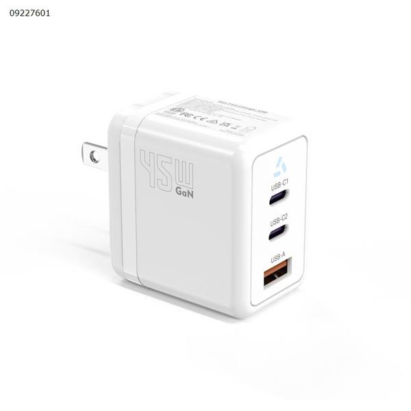 White PD45W American Standard Gallium Nitride Charger 2C1A USB-A+USB-C Three in One Laptop Tablet Phone Charging Head Charger & Data Cable  409 US