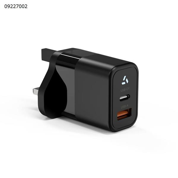 Black PD30W Australian standard gallium nitride charger PD dual port USB-A+TYPE-C fast charging head SAA certified mobile phone power adapter Charger & Data Cable 393GLP AU