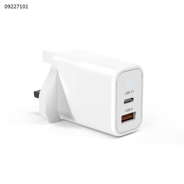 White PD30W British standard gallium nitride charger UKCA certified for Apple fast charging USB-A+USB-C mobile phone charging head Charger & Data Cable 393GLP UK