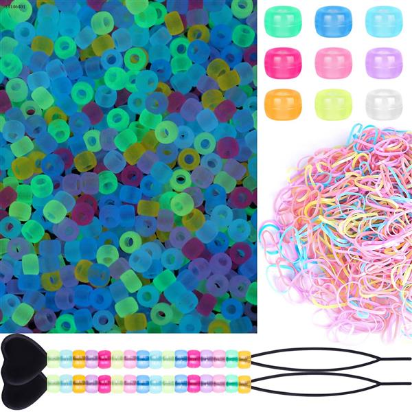 Luminous color 6*9mm Barrel Beads（Luminous color ： 600 Barrel Beads + 2 Hair Piercers + 1000 Colored Rubber Bands）  N/A