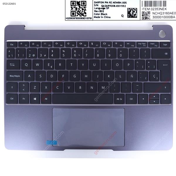 Huawei MateBook 13 WRT-W19 W29L WRTB-WFH9L WAH9E Palmrest Upper Cover with touchpad Grey（SPKeyboard） Cover W19