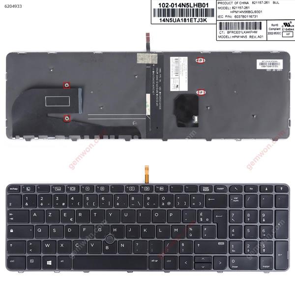 HP EliteBook 755 G3 850 G3 850 G4 ZBook 15u G3 G4 GRAY FRAME BLACK (with point,Backlit,Win8) FR N/A Laptop Keyboard (OEM-B)