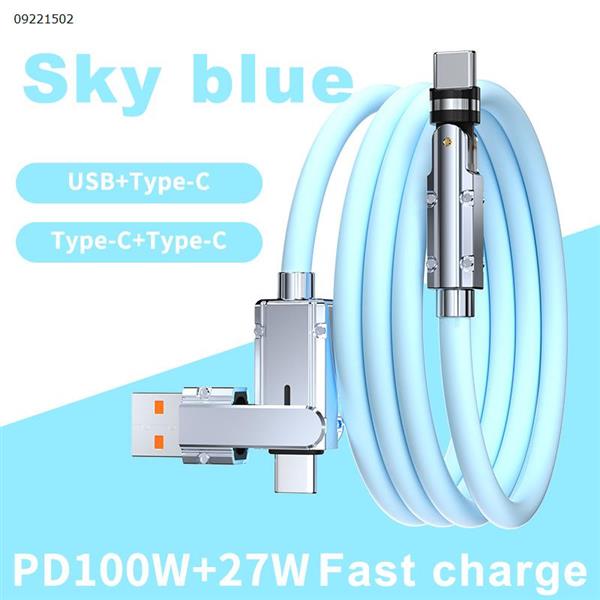 [Blue] Universal 540 degrees rotating zinc alloy + soft silicone material TYEP-C fast charge data cable 2-in-1 charging for Huawei Apple Xiaomi Charger & Data Cable 100W