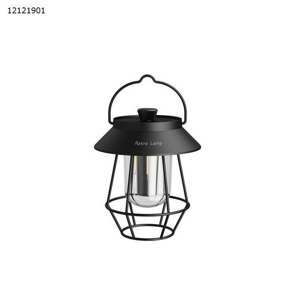 [Black] Retro camping lights LED Outdoor lighting Portable lantern campground tent atmosphere night light SOS signal light three-color light IP54 waterproof high-capacity battery  DQ308