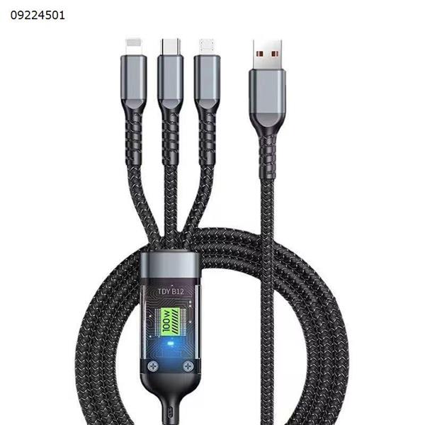 100W 3-in-1 Charging cable Super Fast charge thick braid data cable One drag three Lightning,Micro USB,TYPE-C for Huawei Apple Android Charger & Data Cable 100W