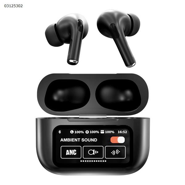 [Black] ANC active noise cancelling wireless Bluetooth earphones ultra long life touch multi-function color screen in-ear Bluetooth earphones Smart Wear A9 Pro