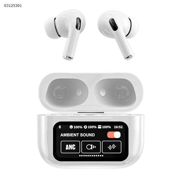 [White] ANC active noise cancelling wireless Bluetooth earphones ultra long life touch multi-function color screen in-ear Bluetooth earphones Smart Wear A9 Pro