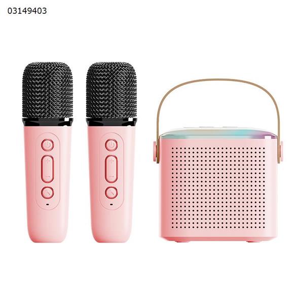 [Pink] Portable Bluetooth microphone integrated microphone children outdoor home ktv wireless singing system  Y1