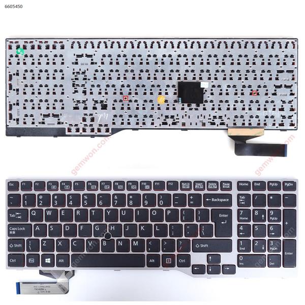 Fujitsu Lifebook E753 E754 GRAY FRAME BLACK (Win8) US N/A Laptop Keyboard (OEM-A)