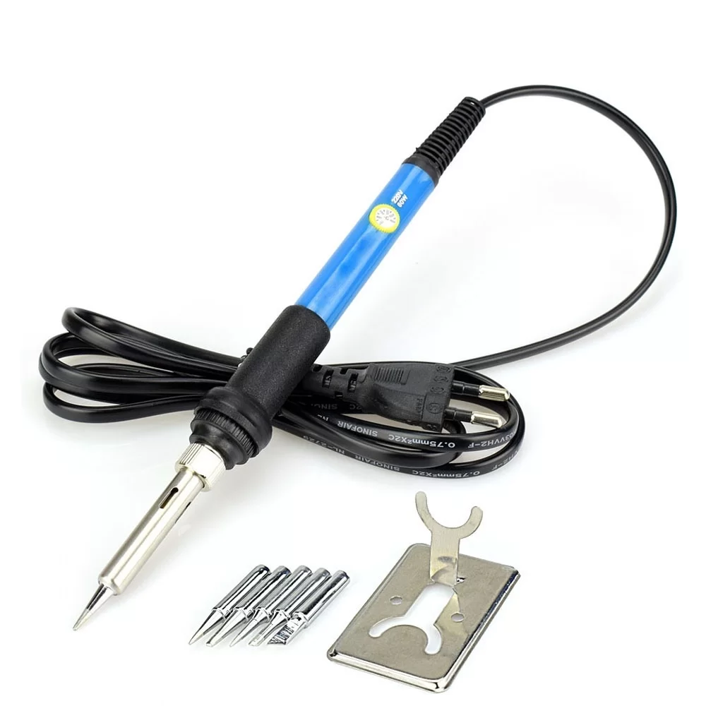 60W Adjustable Temperature Soldering Station Solder Tip Electrical Soldering Iron Rework Welding Tool(Color:Blue Size:EU Plug)