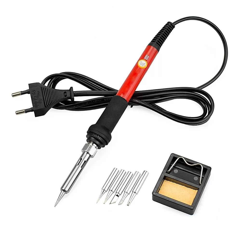 60W Adjustable Temperature Soldering Station Solder Tip Electrical Soldering Iron Rework Welding Tool(Color:Red Size:EU Plug)