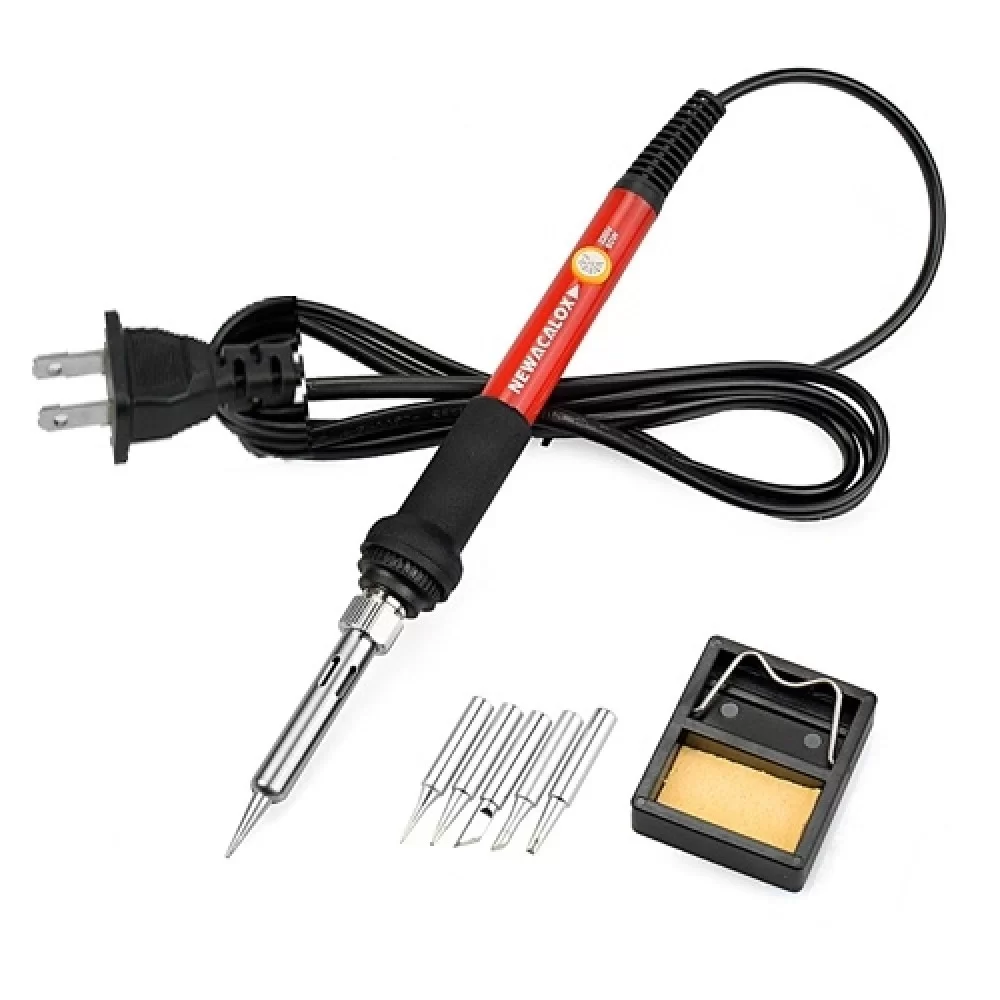 60W Adjustable Temperature Soldering Station Solder Tip Electrical Soldering Iron Rework Welding Tool(Color:Red Size:US Plug)
