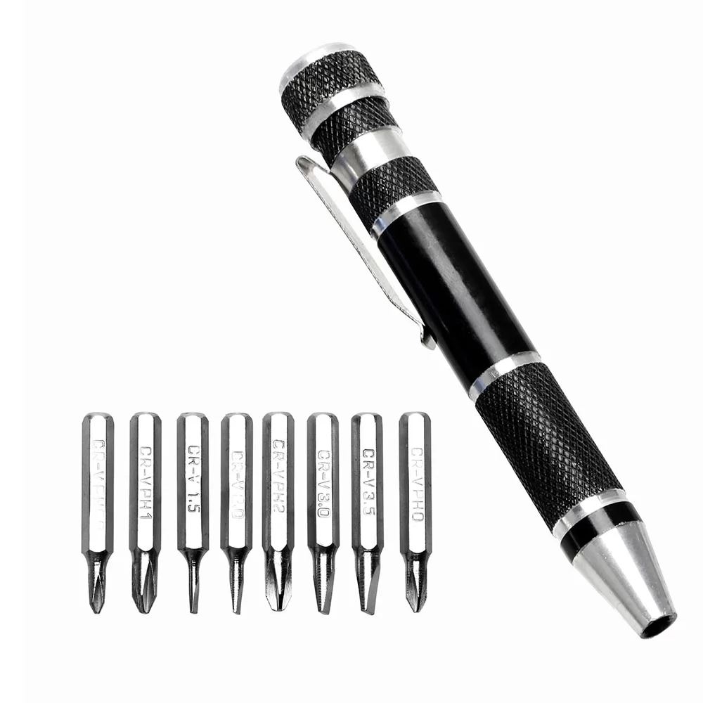 8 in 1 Portable Pen With Magnetic Multi-function Screwdriver Set for Mobile Phone and Computer Maintenance Tool(black)