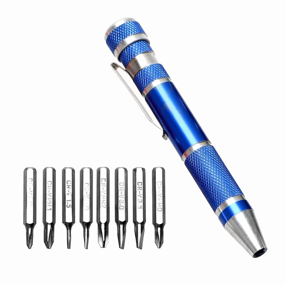 8 in 1 Portable Pen With Magnetic Multi-function Screwdriver Set for Mobile Phone and Computer Maintenance Tool(blue)