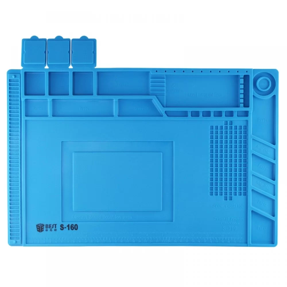 BEST-S-160 Heat-resistant BGA Soldering Station Silicone Heat Gun Insulation Pad Repair Tools Maintenance Platform Desk Mat(Blue)