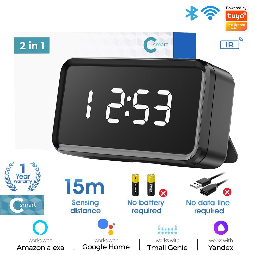 Smart home wifi wireless IR infrared universal remote control tuya APP remote control TV air conditioning small appliance switch WiFI-IR universal remote control + with time display -Type-C straight jack  MG-YKQ101