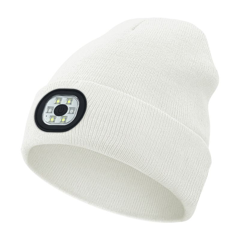 [White] LED lighting knit cap Rechargeable removable removable outdoor sports cold light cap light cap  M1-L10