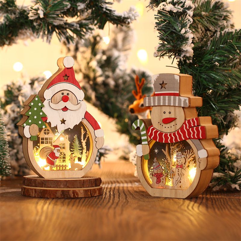 Christmas decorations LED light Santa Claus style wooden Christmas ornaments Hotel window decoration old man + snowman Other A+B