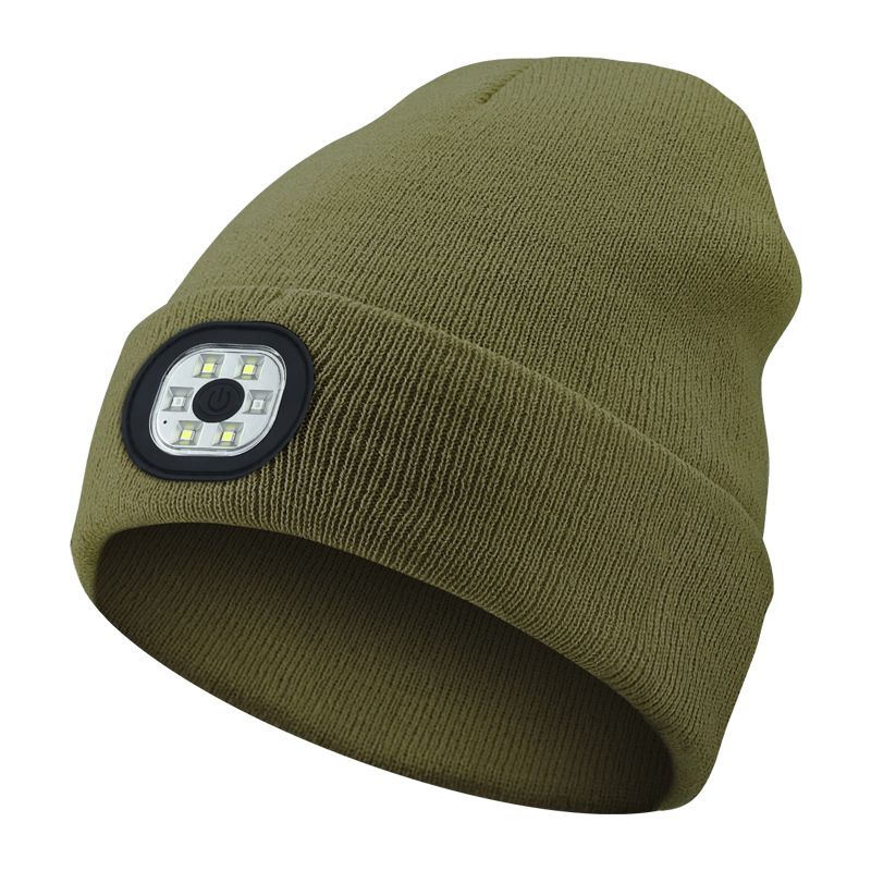 [Green] LED lighting knit cap Rechargeable removable removable outdoor sports cold light cap light cap  M1-L10