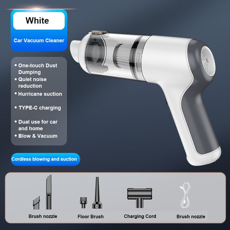 [White] Wireless blowing and suction integrated vacuum cleaner One key dust Hand-held dust blower 45W high power 5500PA super suction car vacuum cleaner type-c charging  LT-126