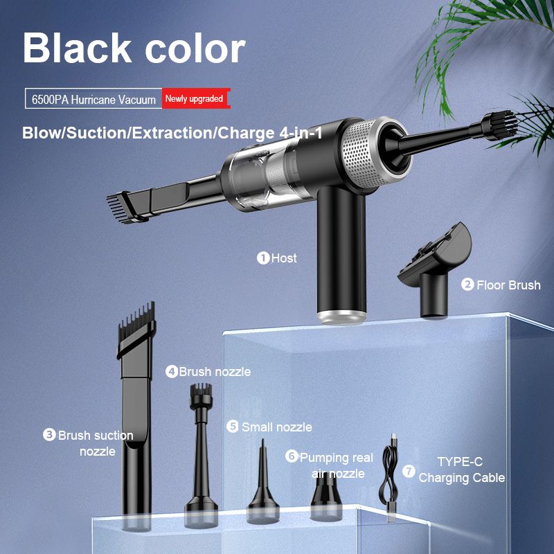 [Black] Wireless desktop car vacuum cleaner blowing suction integrated handheld dust blowing suction Small mini charging vacuum cleaner 6500PA super suction LED lighting 4000mha large capacity battery  LT-135