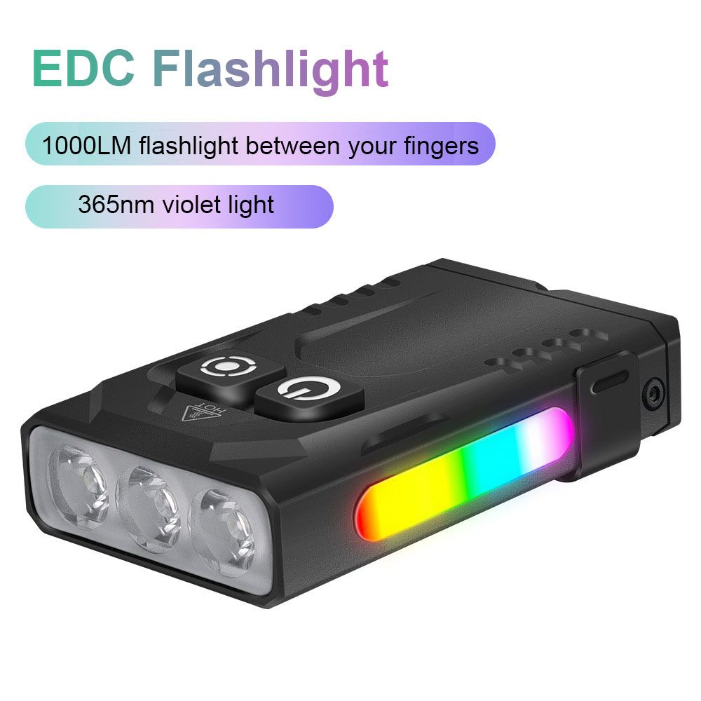 Aluminum alloy mini flashlight RGB seven color magnetic working light 365nm violet rechargeable flashlight three light sources 1000mah power type-c charging  EV15S