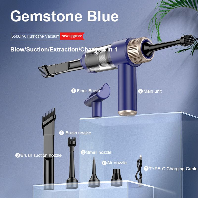 [Blue] Wireless desktop car vacuum cleaner blowing suction integrated handheld dust blowing suction Small mini charging vacuum cleaner 6500PA super suction LED lighting 4000mha large capacity battery  LT-135