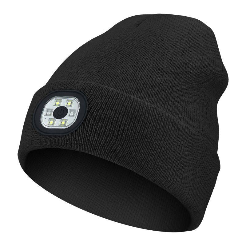 [Black] LED lighting knit cap Rechargeable removable removable outdoor sports cold light cap light cap  M1-L10